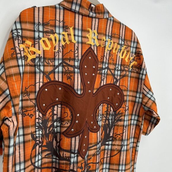 Royal Republic Button-Up‎ Shirt Mens L Orange Front Back Graphic Short Sleeve - Picture 5 of 7